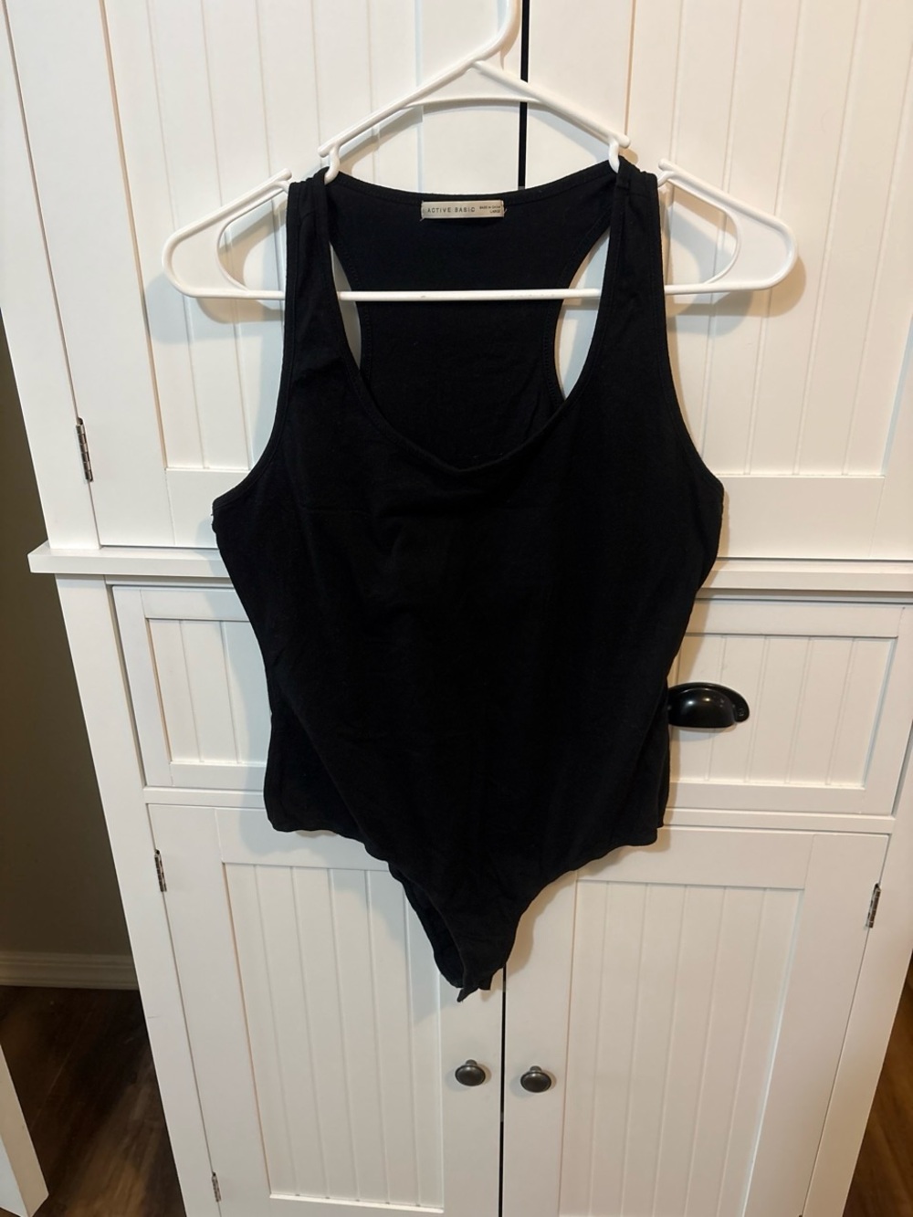 Active Basic Black Scoop Neck Bodysuit Size Large Timeless